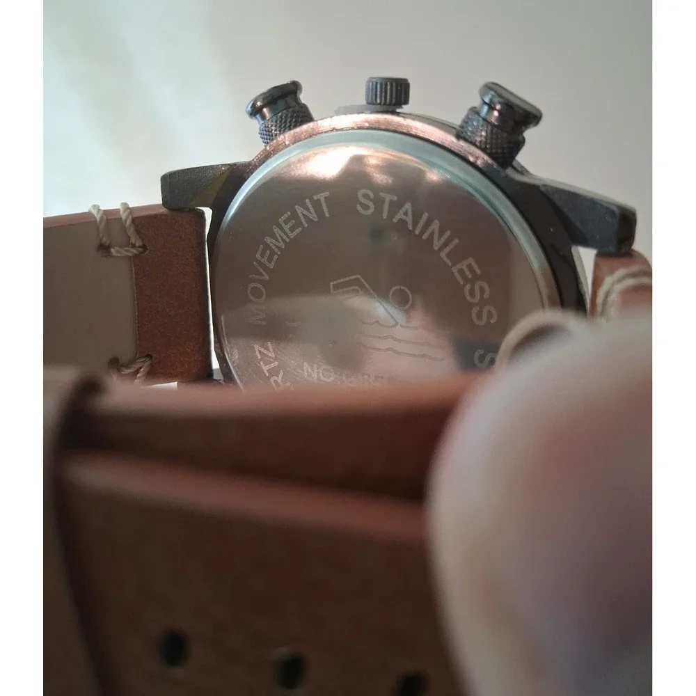 Chronograph Watch Dark Brown face Brown subdials Brown leather strap Working